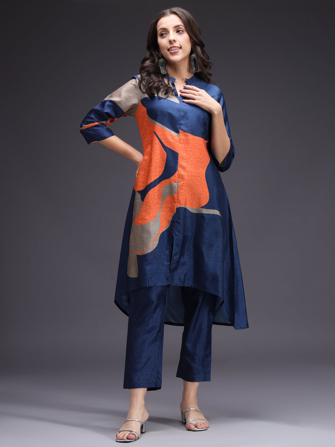 Blue-Silk-Blend-Printed-2-Piece-Kurta-Set