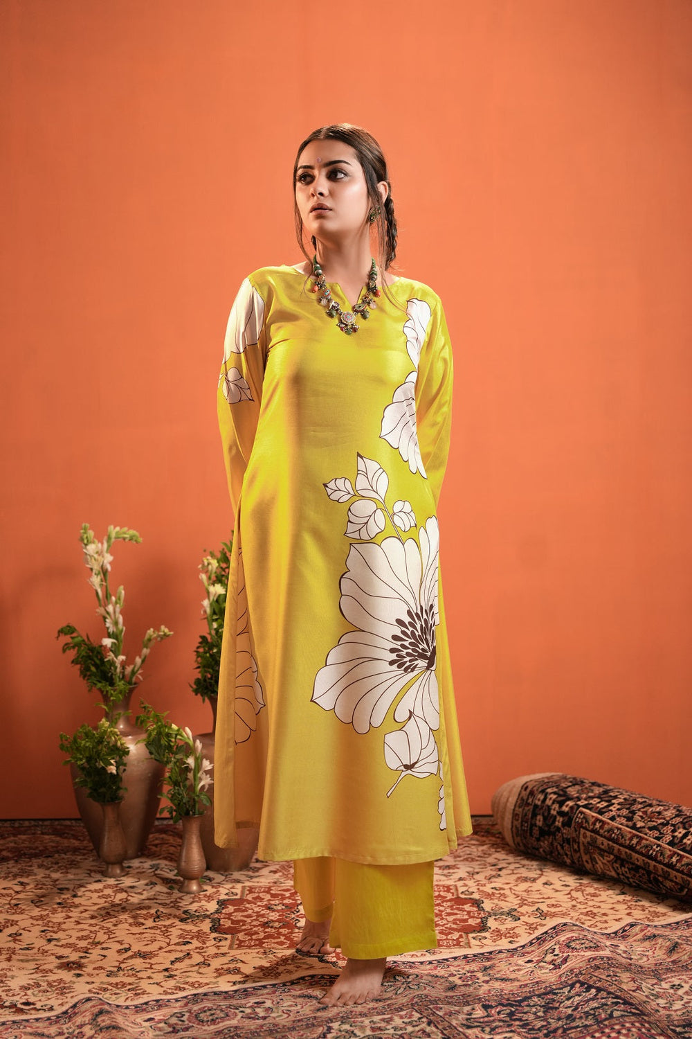 Yellow-Silk-Blend-A-Line-2-Piece-Kurta-Set