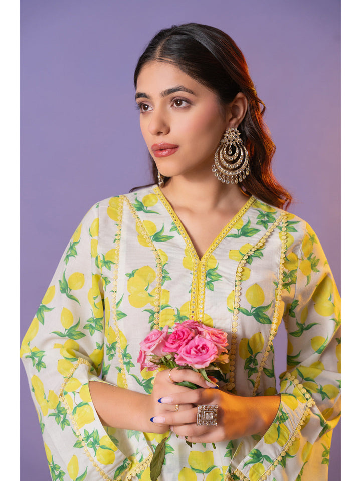 Yellow-Cotton-Printed-Flared-2-Piece-Kurta-Set