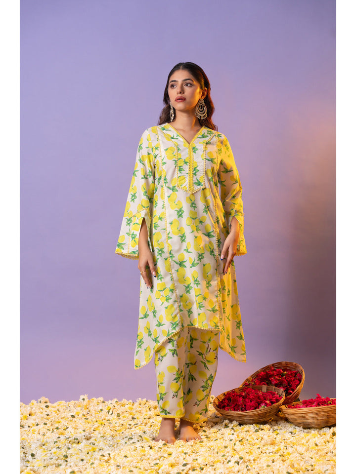Yellow-Cotton-Printed-Flared-2-Piece-Kurta-Set