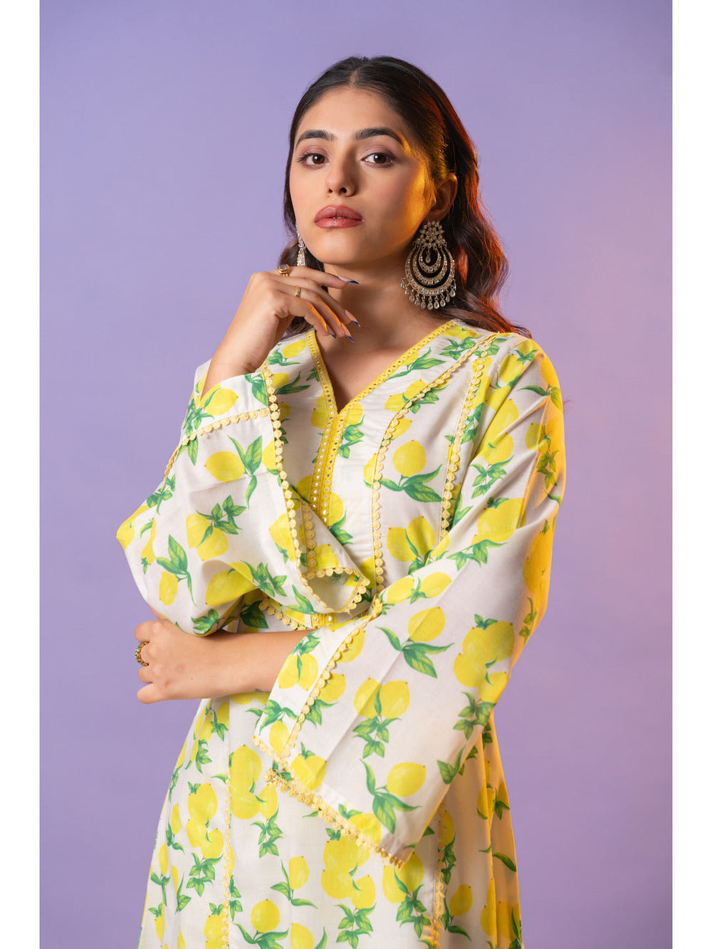 Yellow-Cotton-Printed-Flared-2-Piece-Kurta-Set