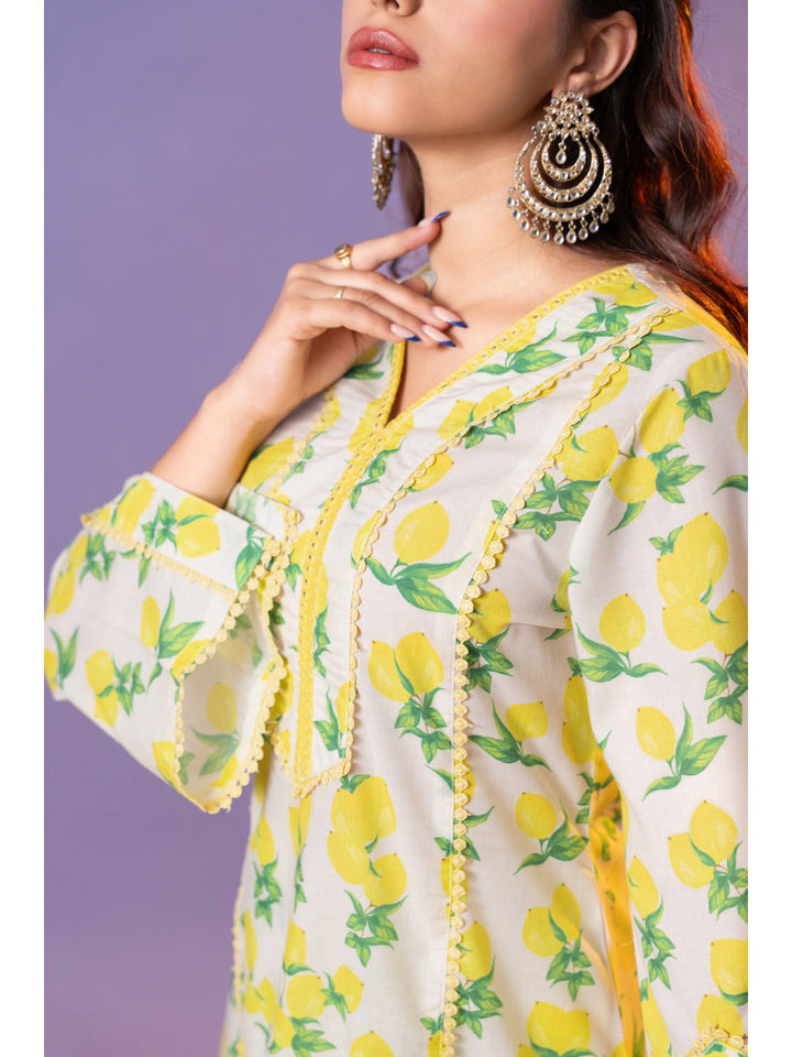 Yellow-Cotton-Printed-Flared-2-Piece-Kurta-Set