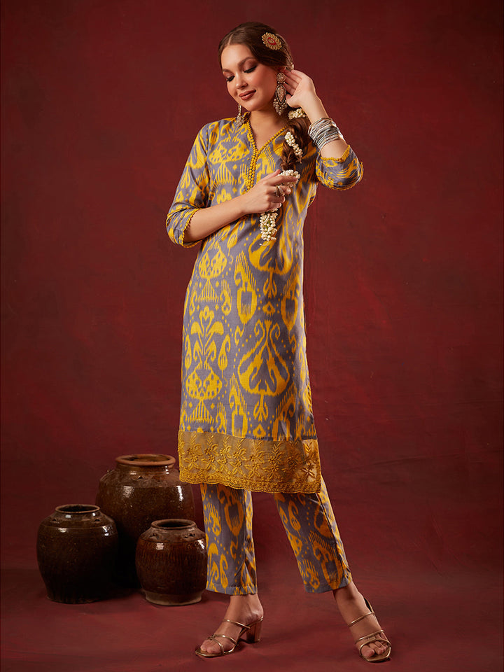 Mustard-Cotton-Blend-Abstract-Printed-Kurta-With-Trouser