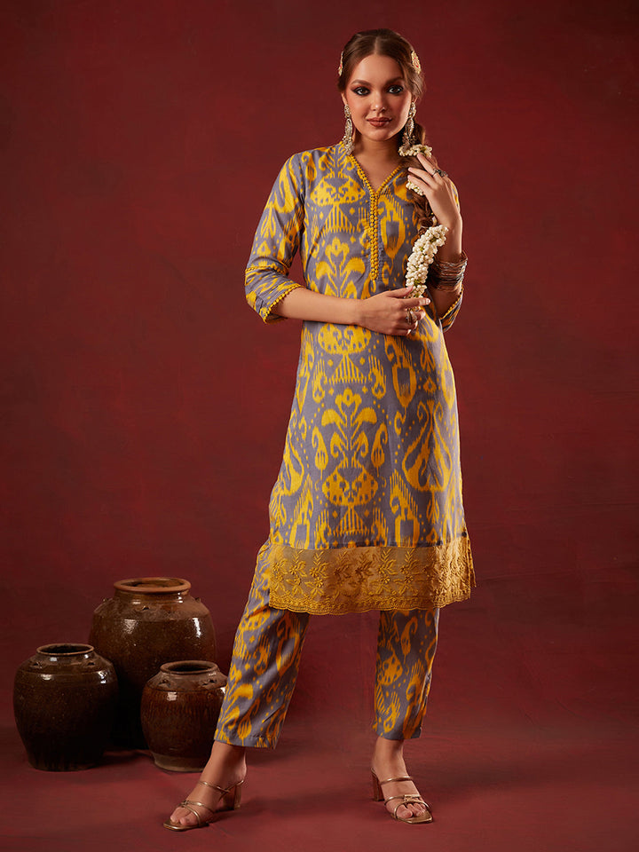 Mustard-Cotton-Blend-Abstract-Printed-Kurta-With-Trouser