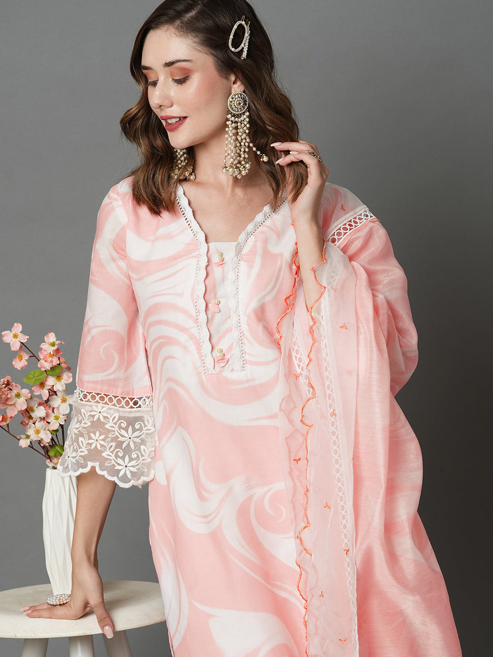 Peach-Cotton-Marble-Printed-3-Piece-Kurta-Set