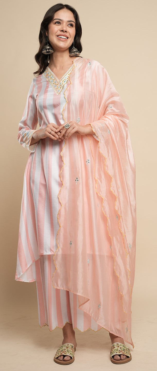 Peach-Silk-Blend-Stripe-Printed-3-Piece-Kurta-Set