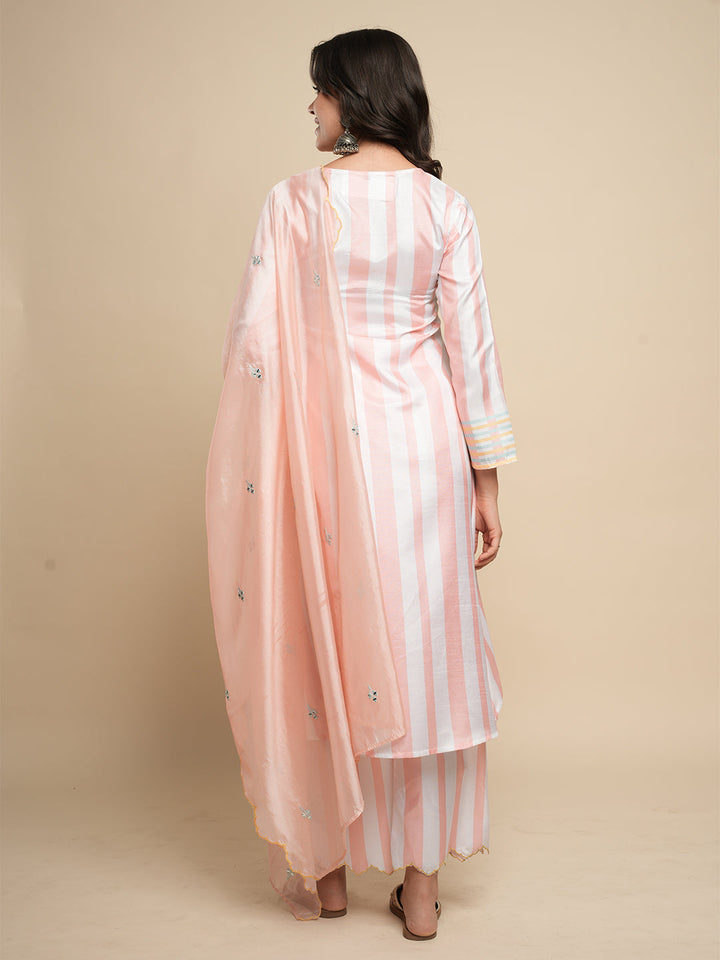 Peach-Silk-Blend-Stripe-Printed-3-Piece-Kurta-Set