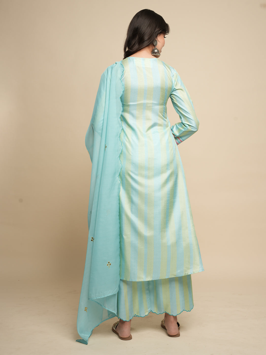 Green-Silk-Blend-Stripe-Printed-3-Piece-Kurta-Set