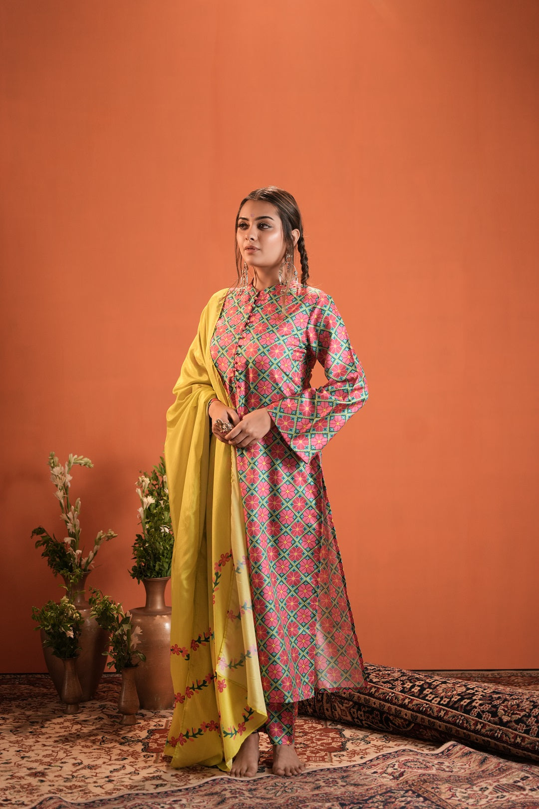 Blue-Silk-Blend-Floral-Printed-3-Piece-Kurta-Set