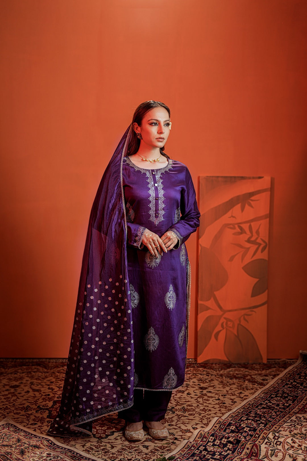 Purple-Silk-Blend-Khari-Printed-3-Piece-Kurta-Set