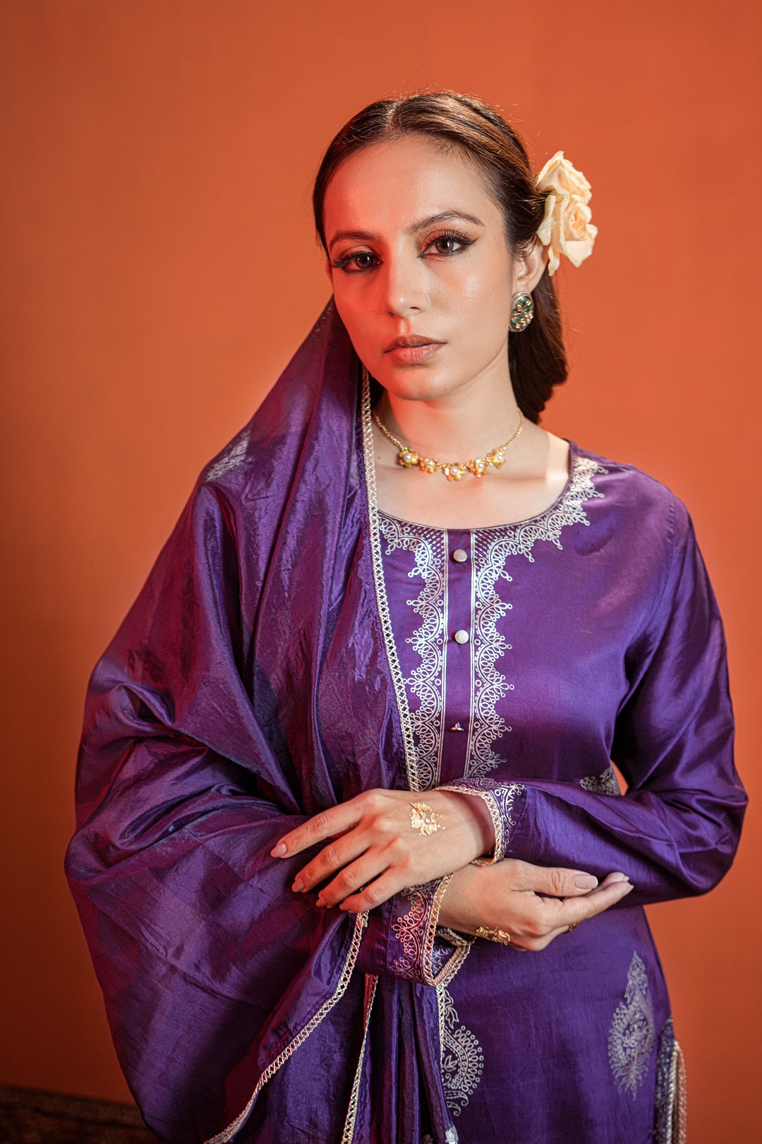 Purple-Silk-Blend-Khari-Printed-3-Piece-Kurta-Set