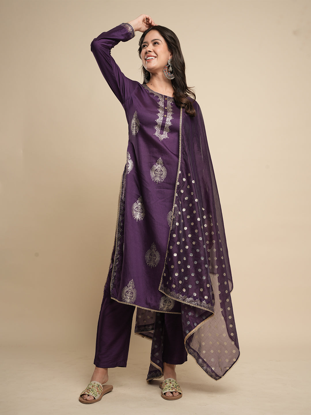 Purple-Silk-Blend-Khari-Printed-3-Piece-Kurta-Set