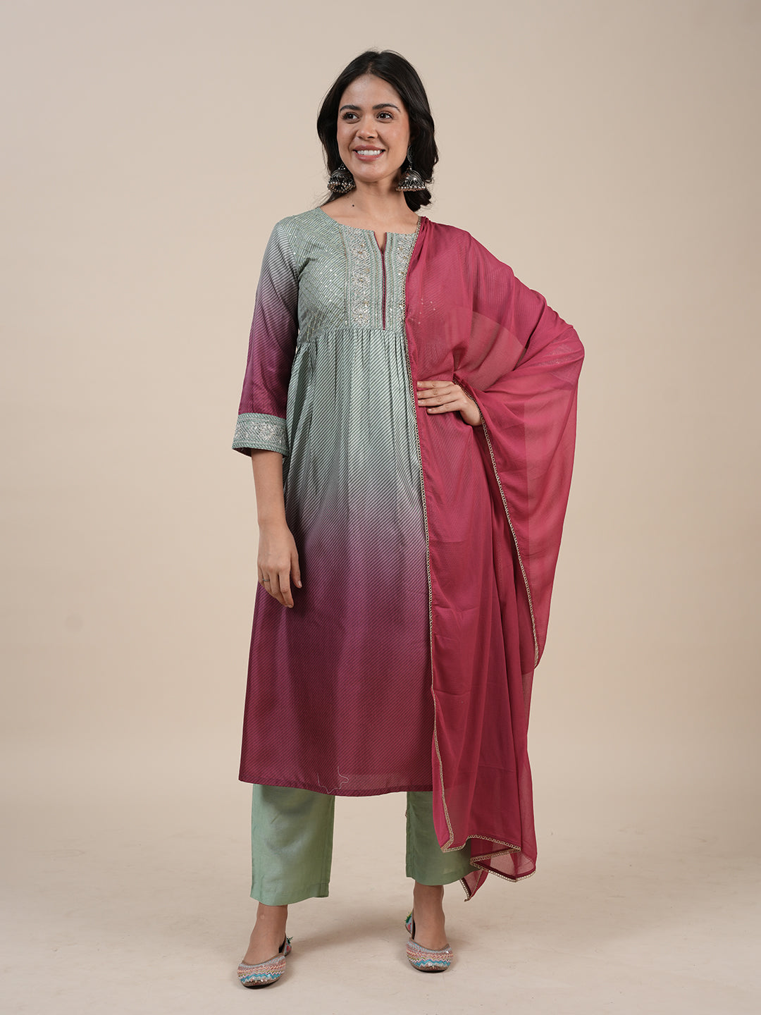 Green-Silk-Blend-Ombre-Printed-3-Piece-Kurta-Set