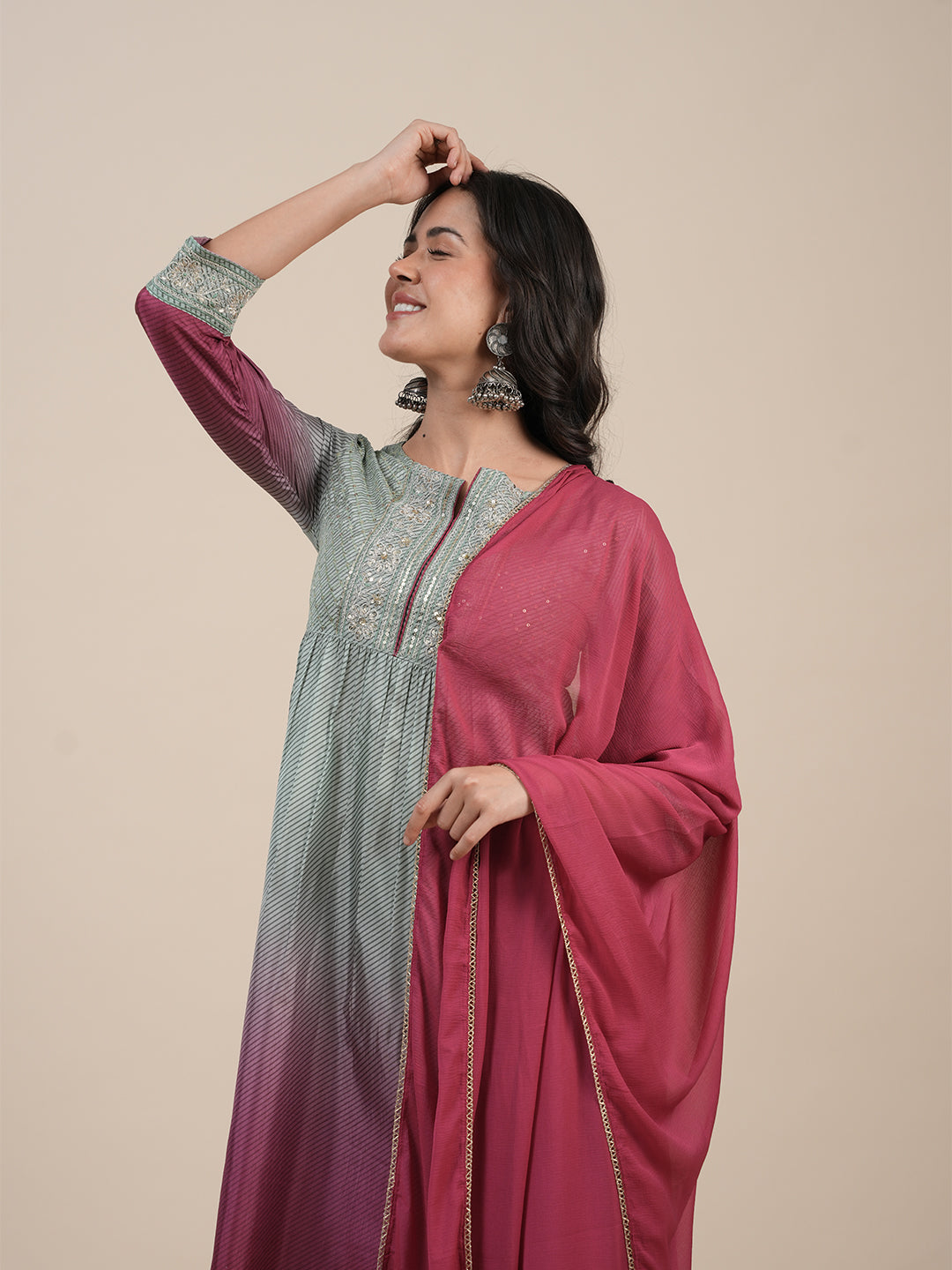 Green-Silk-Blend-Ombre-Printed-3-Piece-Kurta-Set