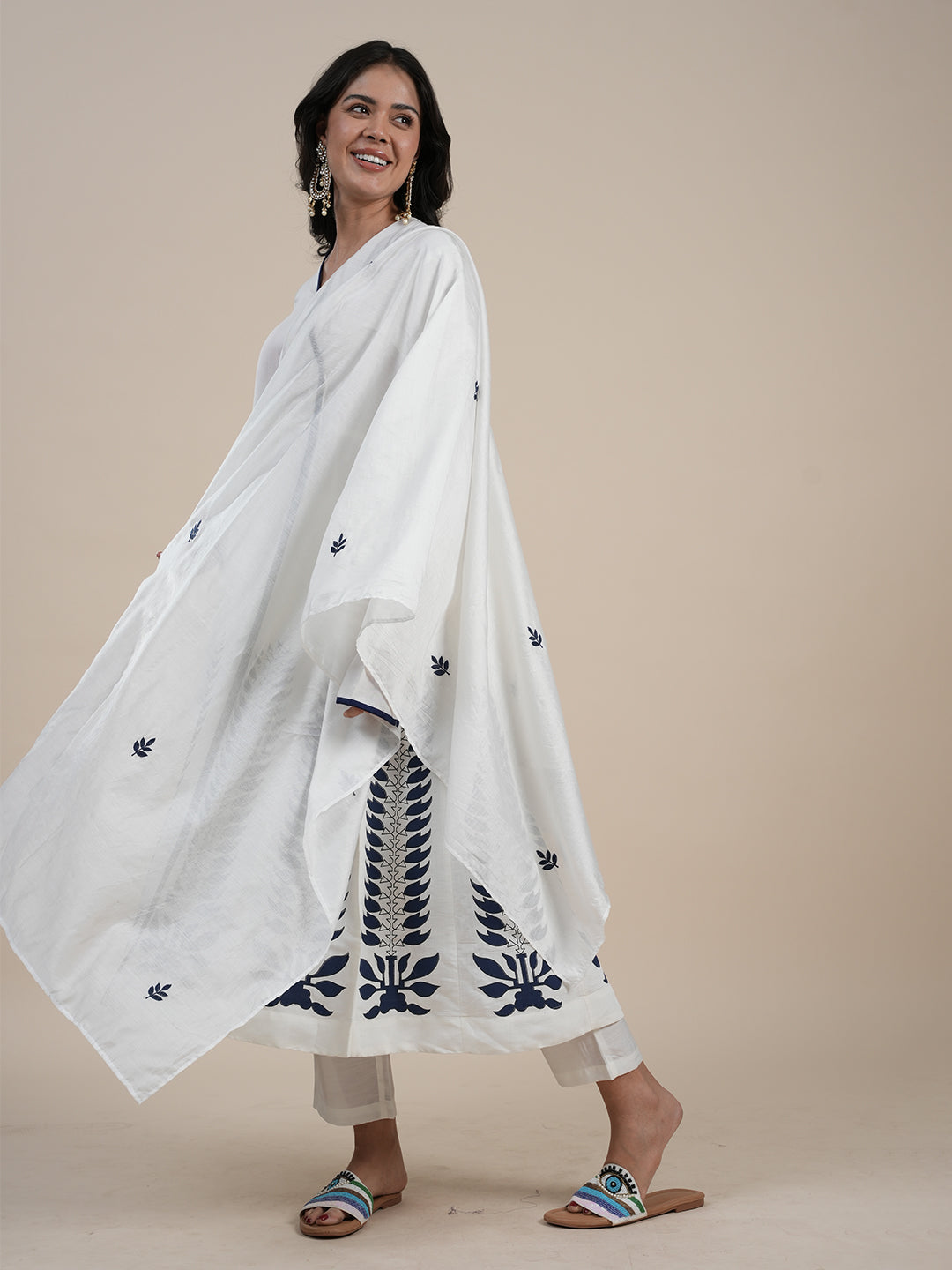 White-Silk-Blend-A-Line-Khari-Printed-3-Piece-Kurta-Set