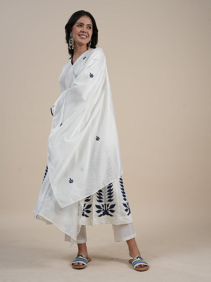 White-Silk-Blend-A-Line-Khari-Printed-3-Piece-Kurta-Set