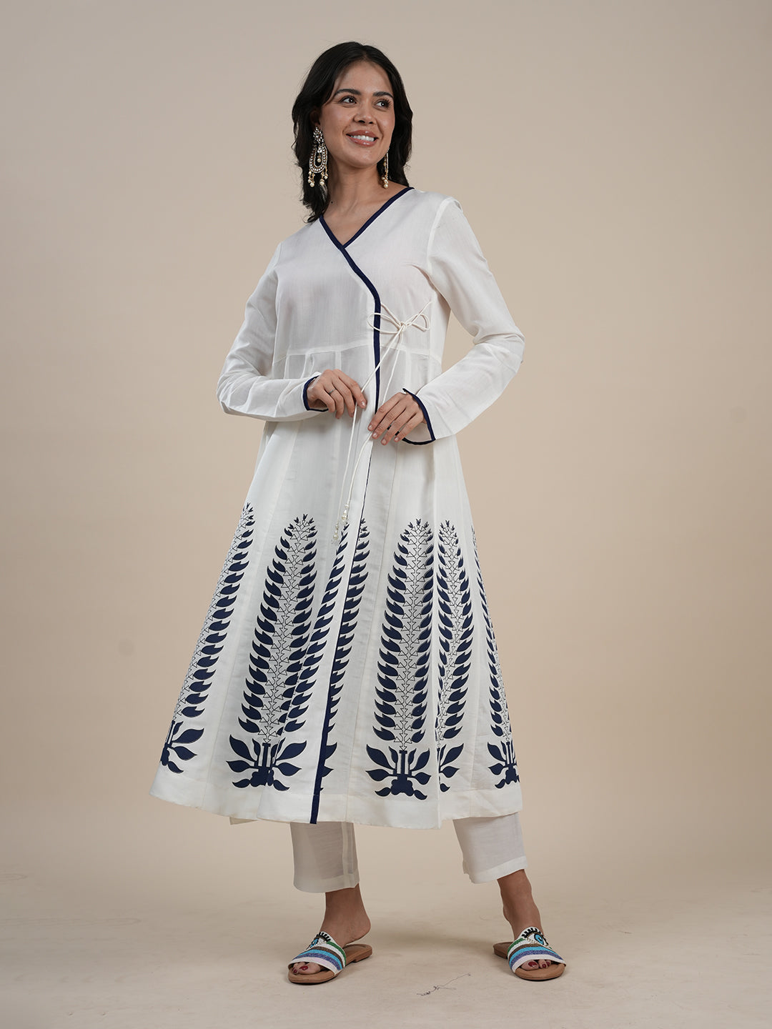 White-Silk-Blend-A-Line-Khari-Printed-3-Piece-Kurta-Set