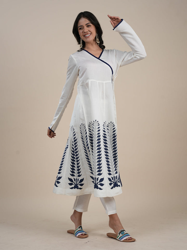 White-Silk-Blend-A-Line-Khari-Printed-3-Piece-Kurta-Set