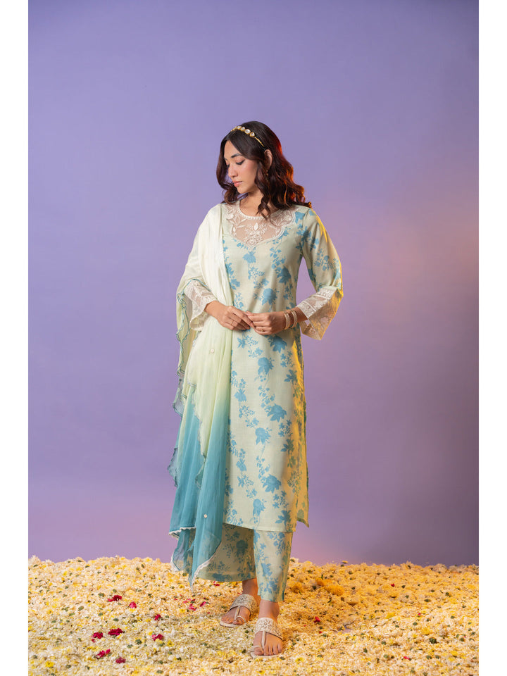 Green-Cotton-Floral-Printed-And-Embroidered-3-Piece-Kurta-Set