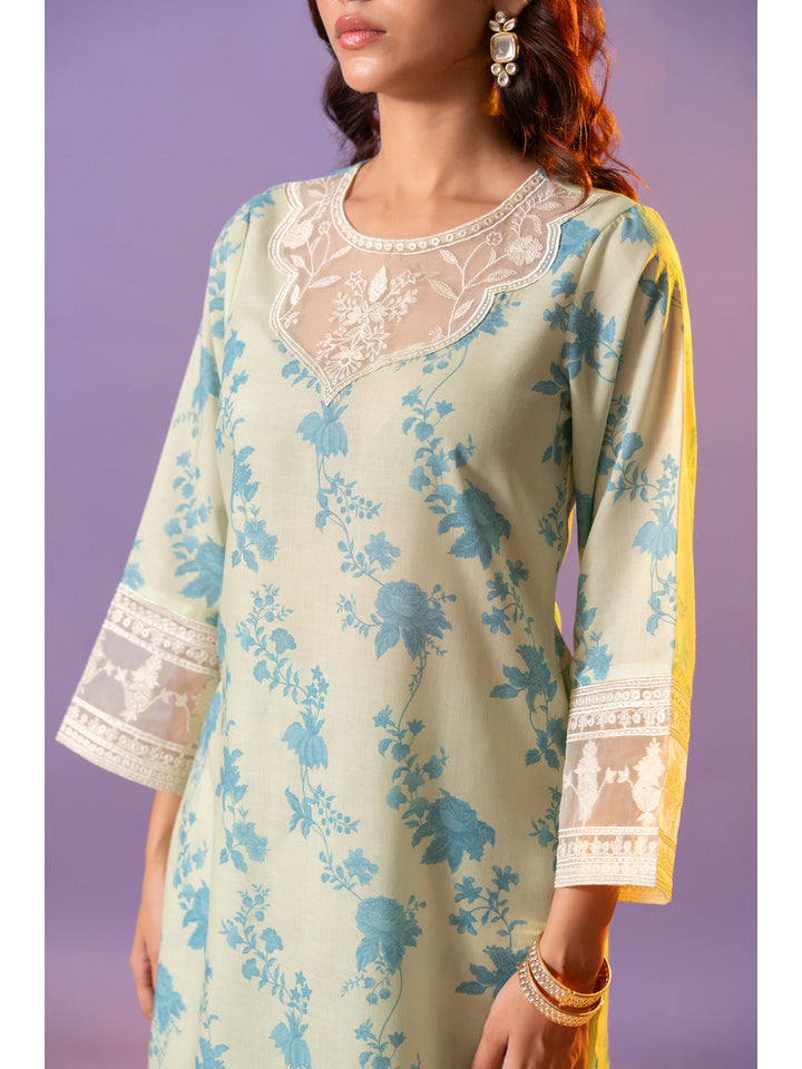Green-Cotton-Floral-Printed-And-Embroidered-3-Piece-Kurta-Set