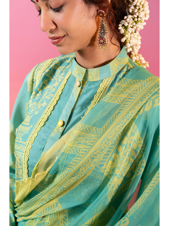 Green-Linen-Floral-Printed-3-Piece-Kurta-Set