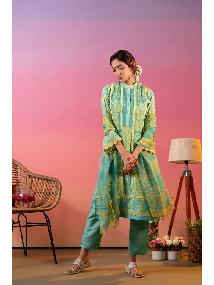 Green-Linen-Floral-Printed-3-Piece-Kurta-Set