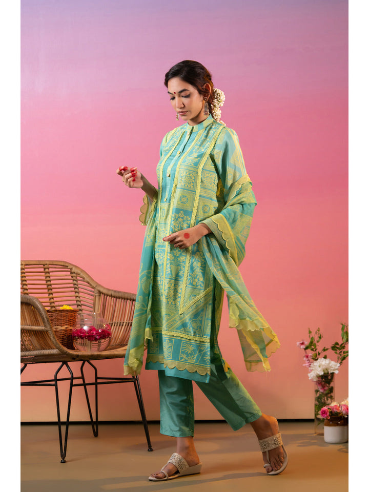 Green-Linen-Floral-Printed-3-Piece-Kurta-Set