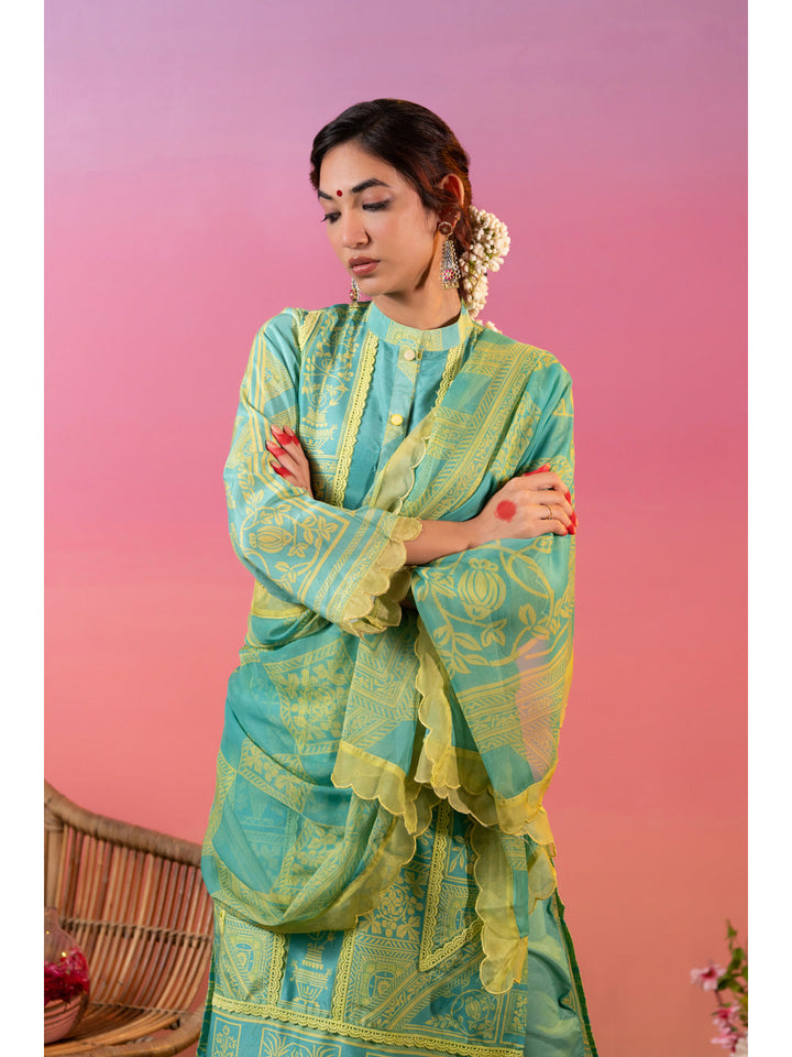 Green-Linen-Floral-Printed-3-Piece-Kurta-Set