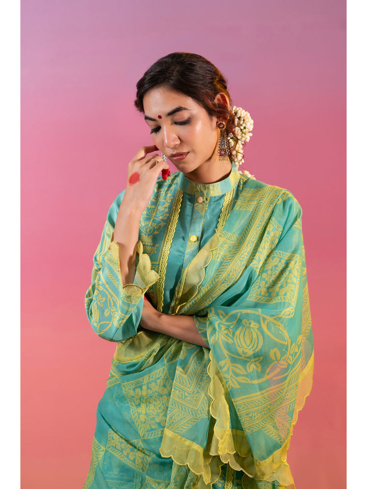 Green-Linen-Floral-Printed-3-Piece-Kurta-Set