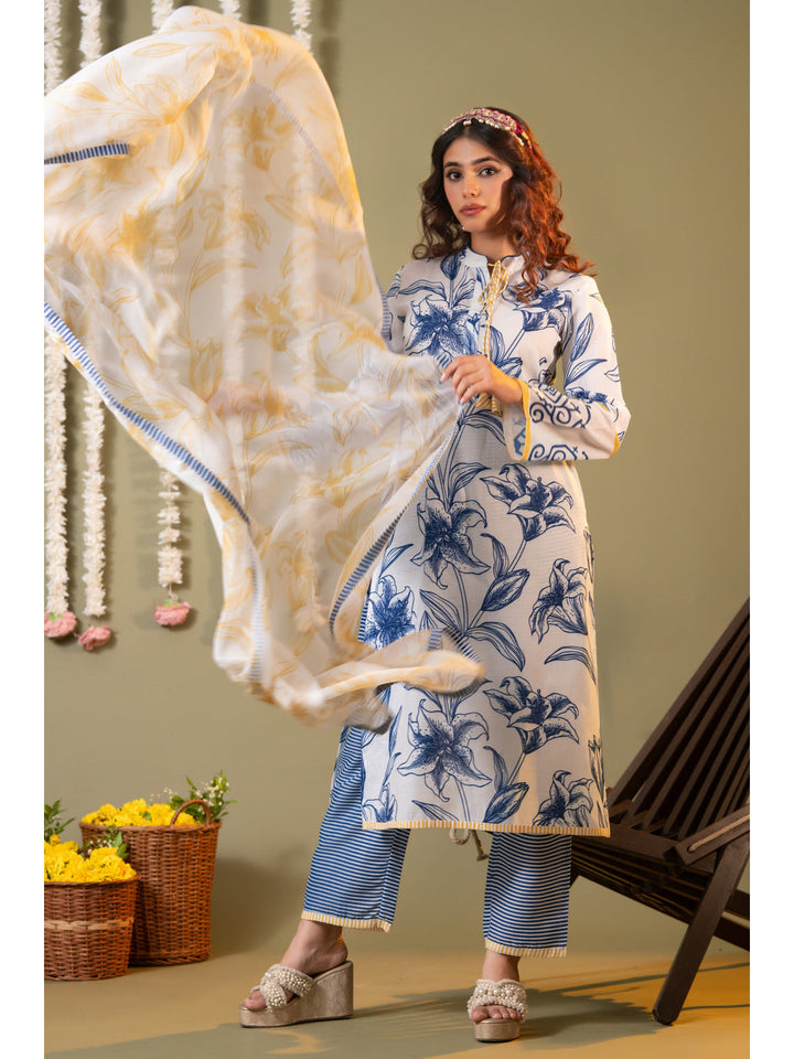 White-And-Blue-Cotton-Floral-Printed-3-Piece-Kurta-Set
