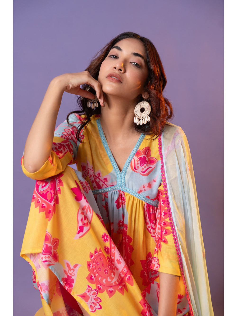 Yellow-Cotton-Blend-Printed-3-Piece-Kurta-Set