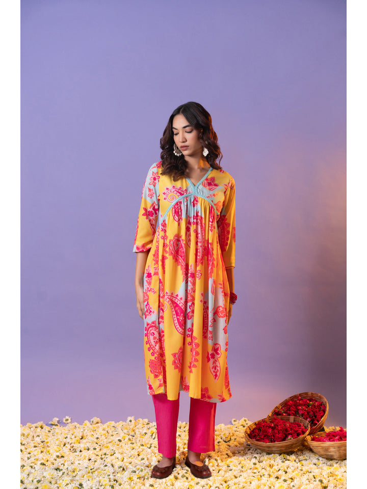 Yellow-Cotton-Blend-Printed-3-Piece-Kurta-Set