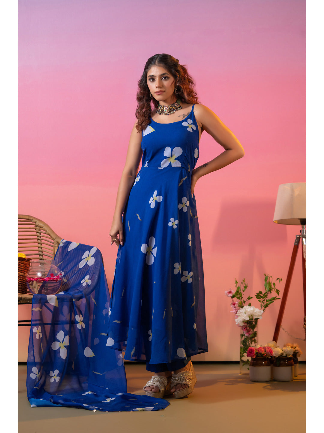 Blue-Poly-Georgette-Floral-Printed-3-Piece-Kurta-Set