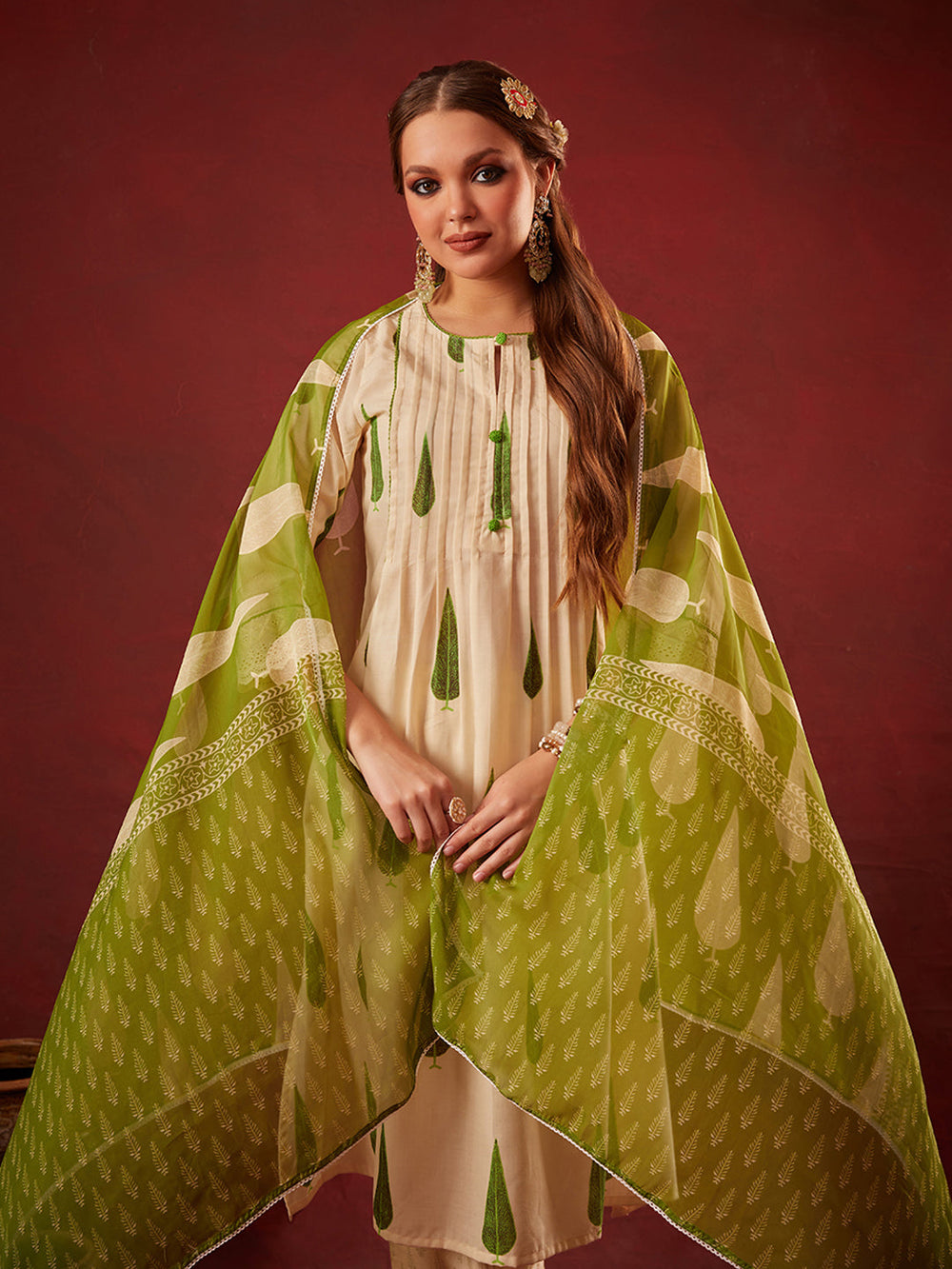 Cream-Cotton-Blend-Floral-Printed-3-Piece-Kurta-Set