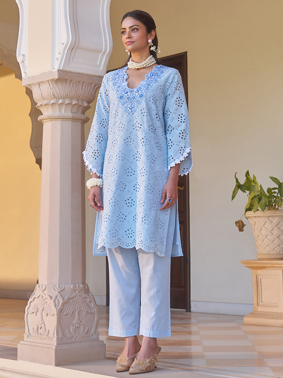 Blue-Pure-Cotton-Embroidered-2-Piece-Kurta-Set