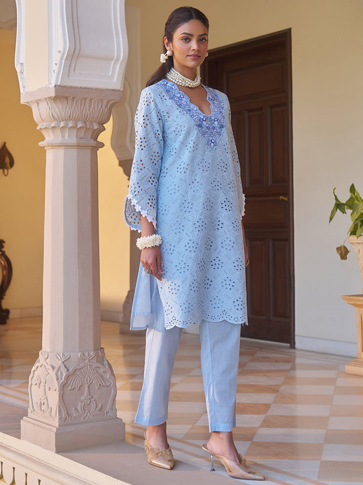 Blue-Pure-Cotton-Embroidered-2-Piece-Kurta-Set