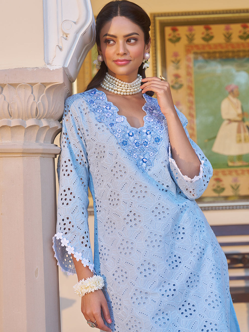 Blue-Pure-Cotton-Embroidered-2-Piece-Kurta-Set