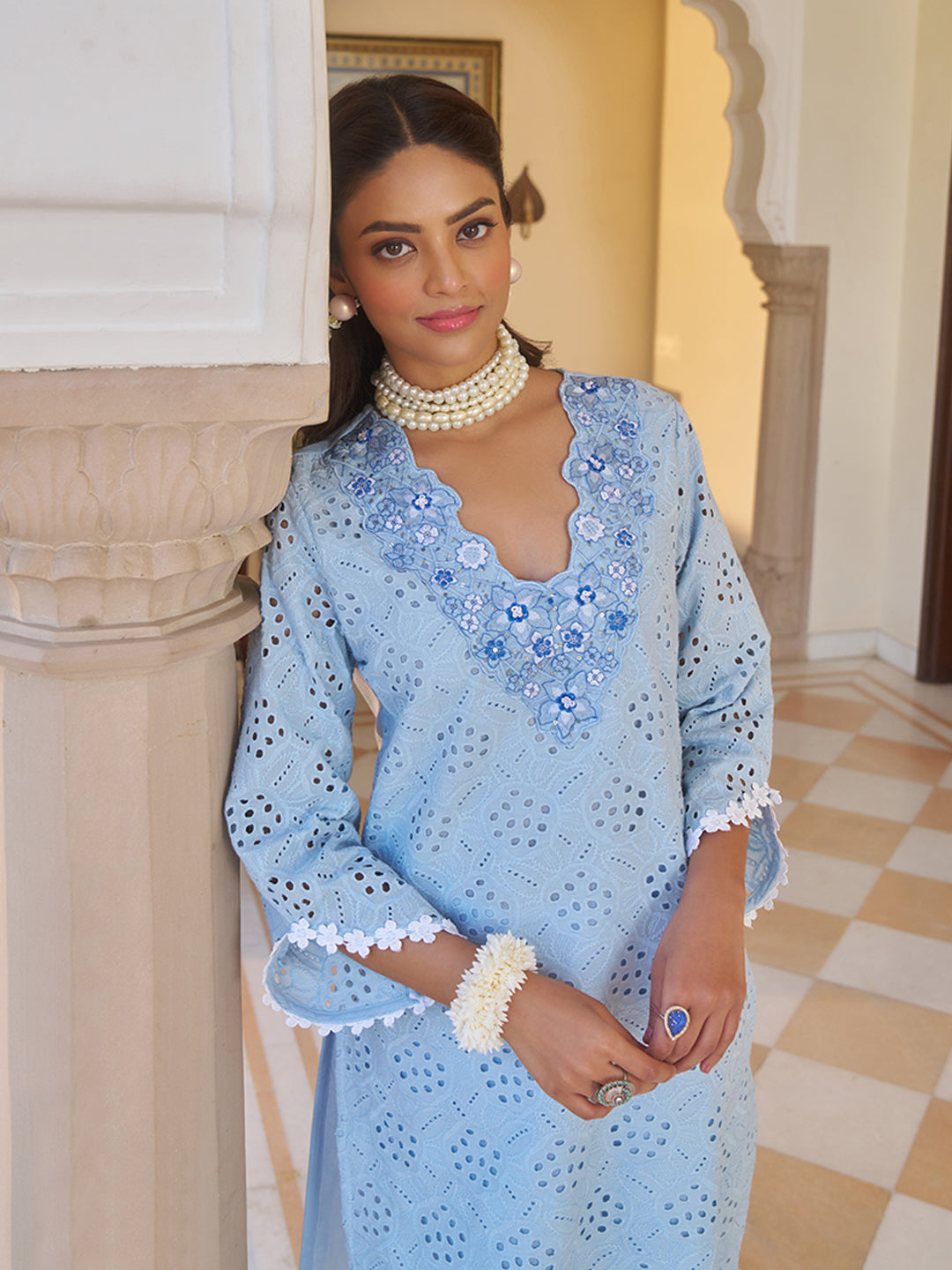 Blue-Pure-Cotton-Embroidered-2-Piece-Kurta-Set