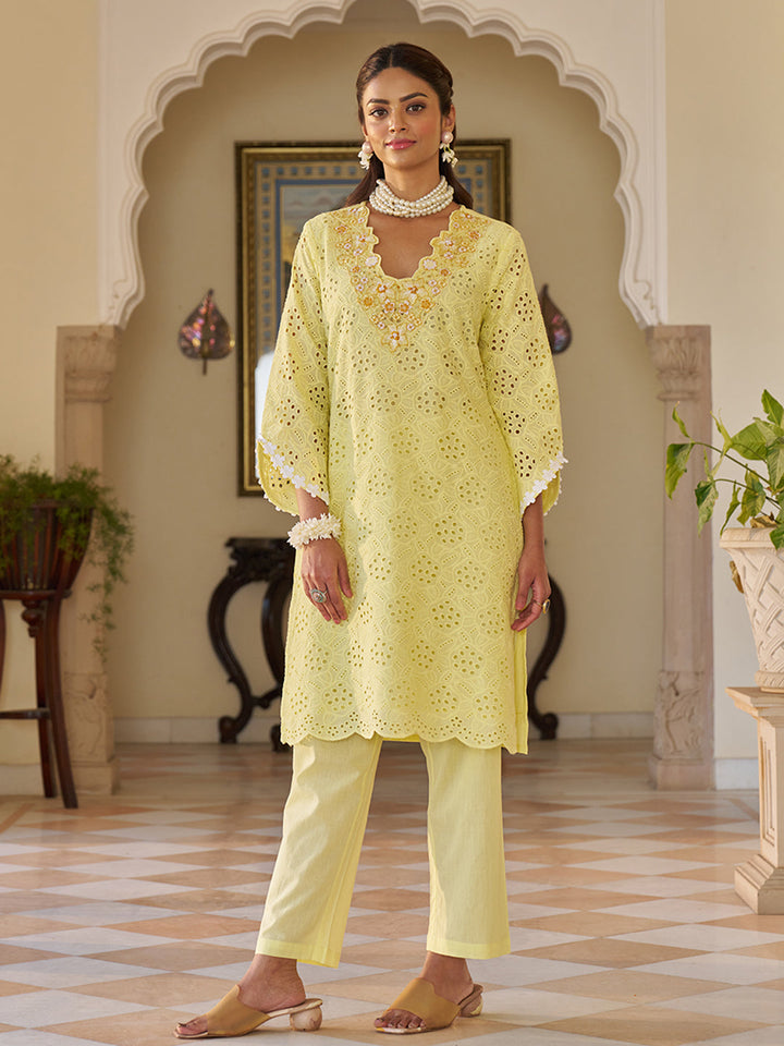 Yellow-Pure-Cotton-Embroidered-2-Piece-Kurta-Set