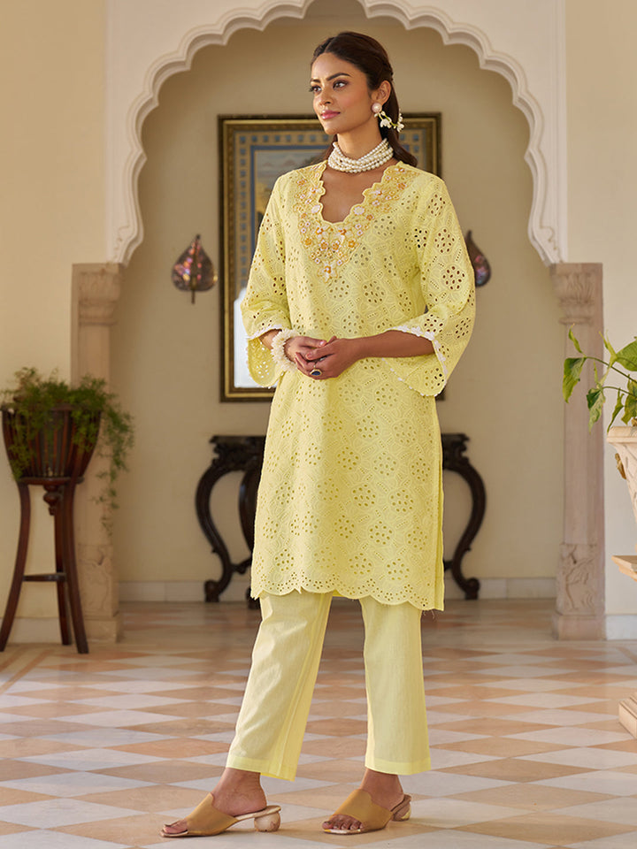 Yellow-Pure-Cotton-Embroidered-2-Piece-Kurta-Set