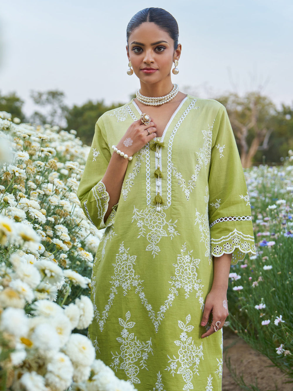 Green-Pure-Cotton--Ombre-Schiffli-Embroidered-2-Piece-Kurta-Set