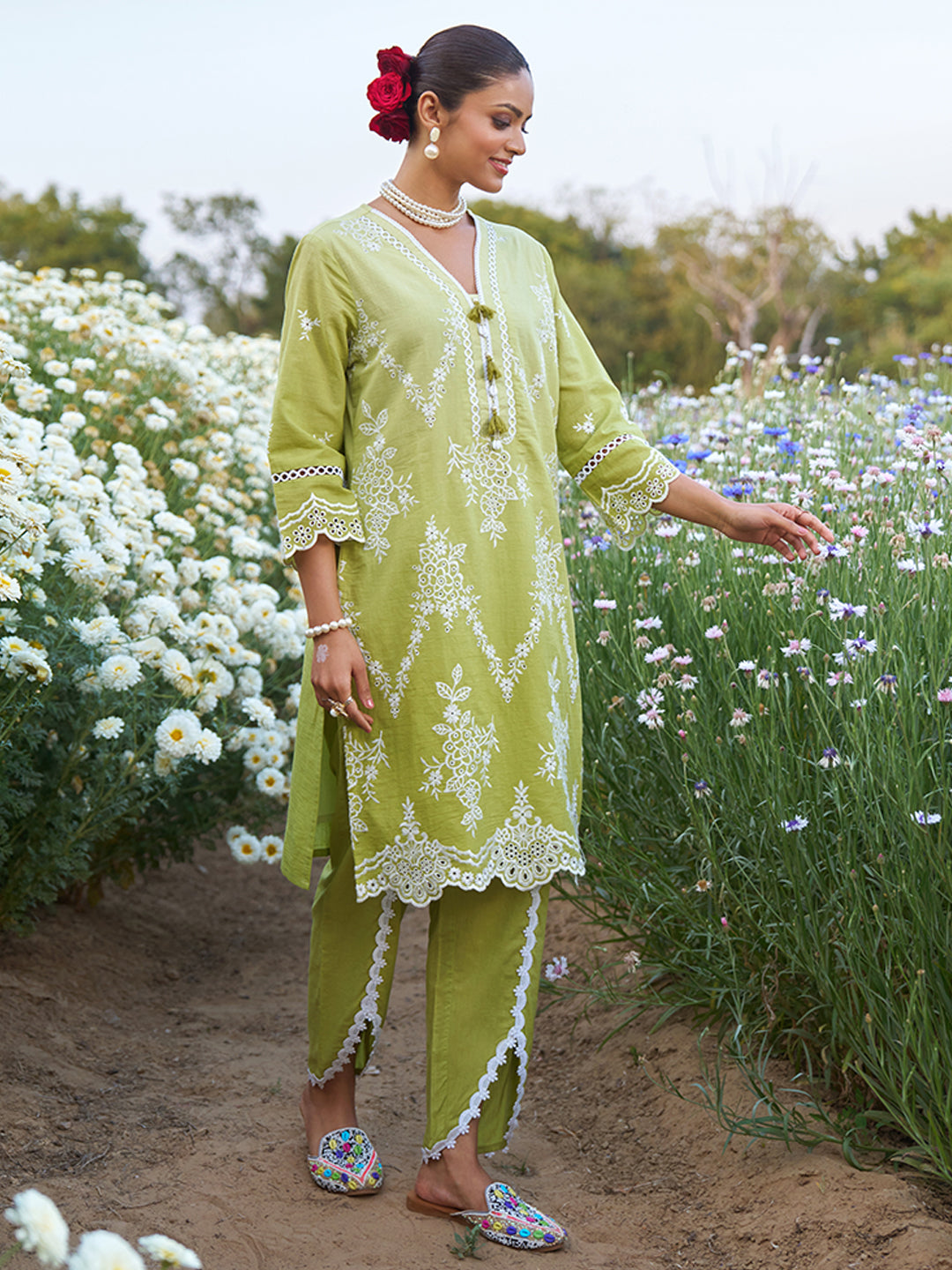 Green-Pure-Cotton--Ombre-Schiffli-Embroidered-2-Piece-Kurta-Set