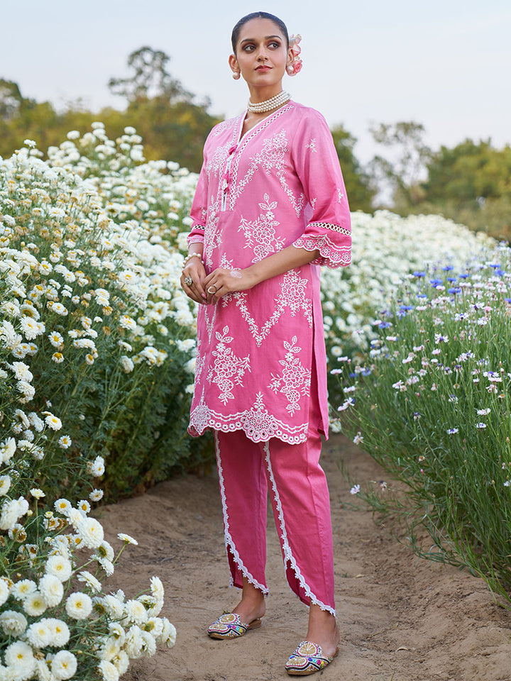 Pink-Pure-Cotton-Ombre-Schiffli-Embroidered-2-Piece-Kurta-Set