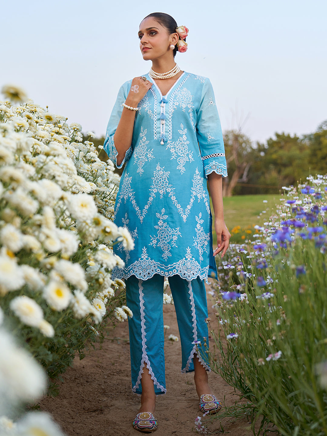 Blue-Pure-Cotton-Ombre-Schiffli-Embroidered-2-Piece-Kurta-Set
