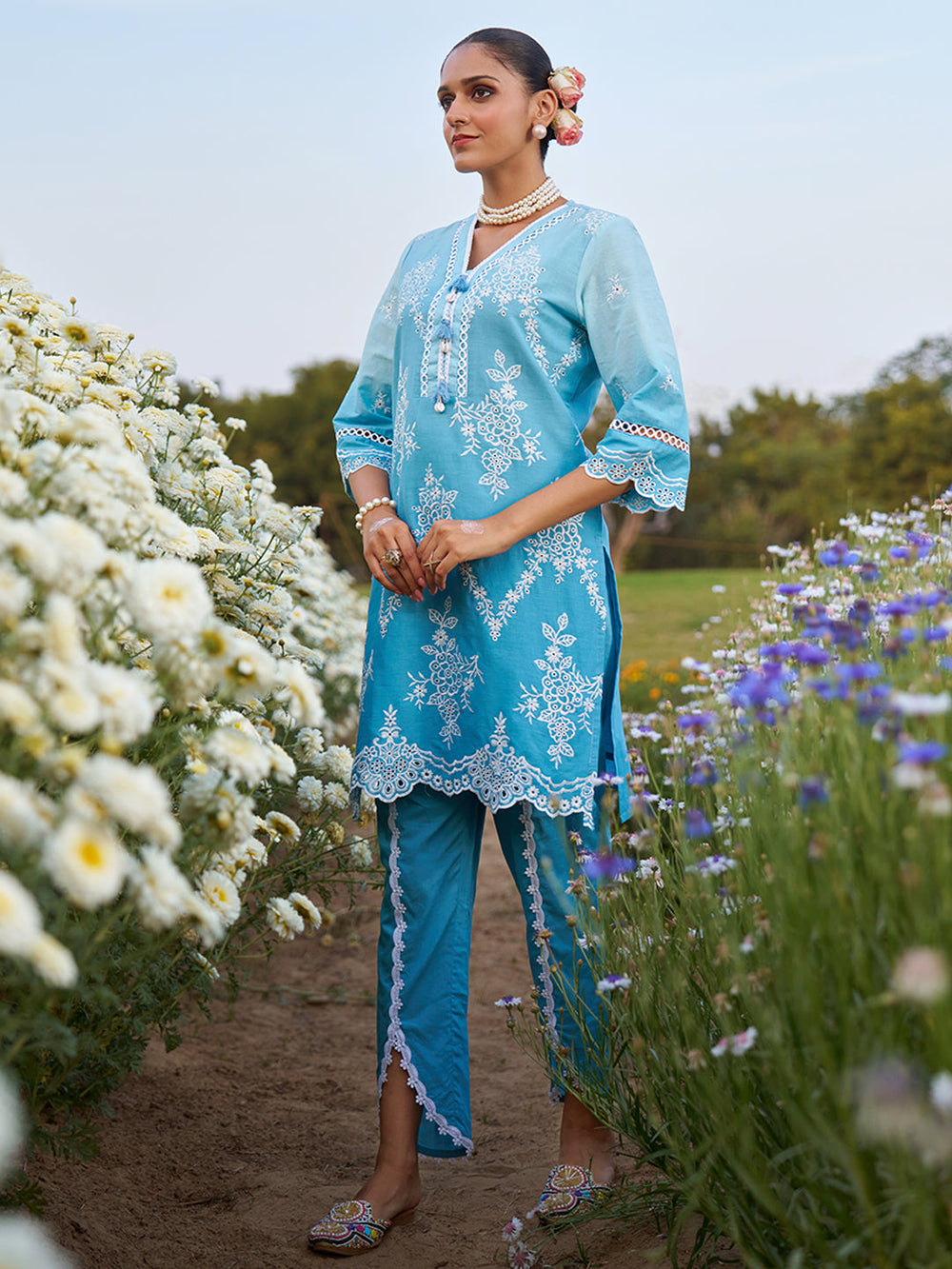 Blue-Pure-Cotton-Ombre-Schiffli-Embroidered-2-Piece-Kurta-Set