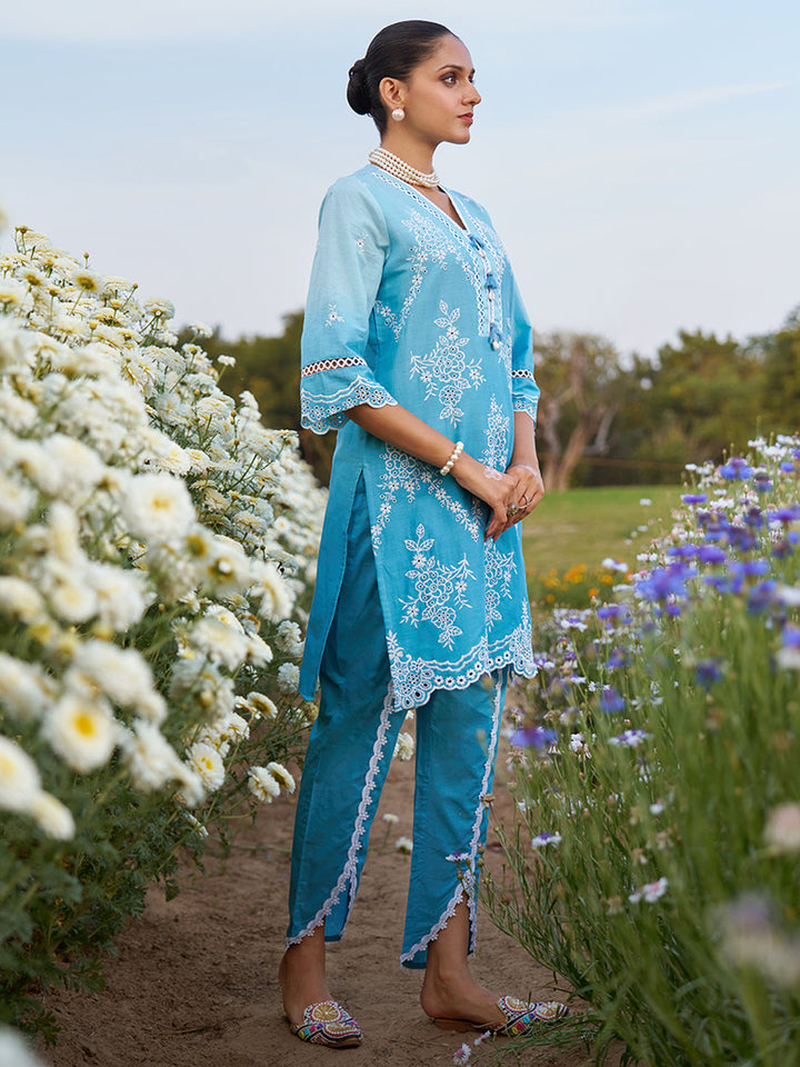 Blue-Pure-Cotton-Ombre-Schiffli-Embroidered-2-Piece-Kurta-Set