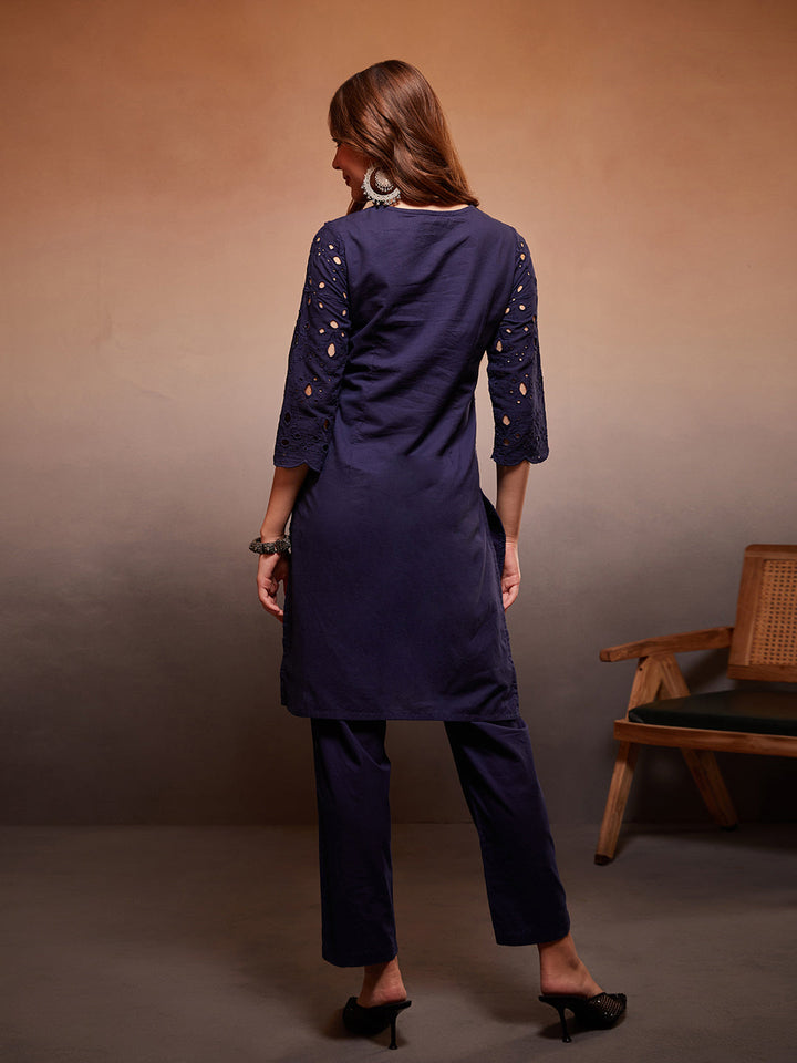 Blue-Cotton-Schiffli-Embroidered-2-Piece-Kurta-Set