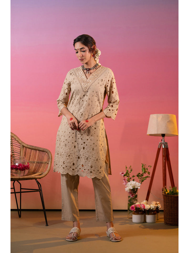 Beige-Cotton-Schiffli-Embroidered-2-Piece-Kurta-Set