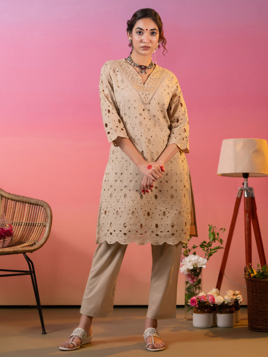 Beige-Cotton-Schiffli-Embroidered-2-Piece-Kurta-Set
