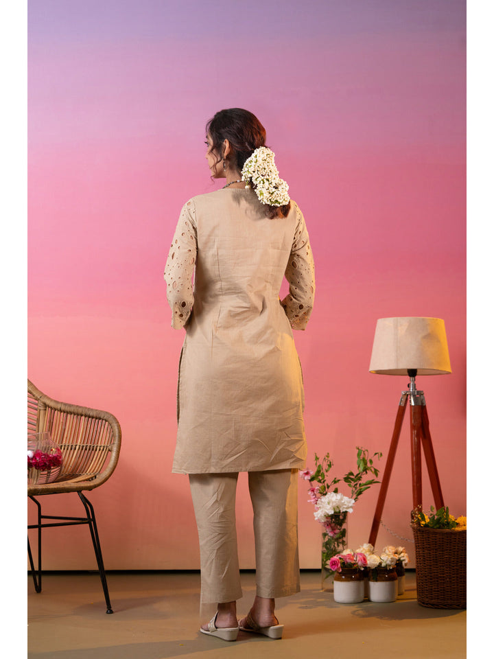 Beige-Cotton-Schiffli-Embroidered-2-Piece-Kurta-Set